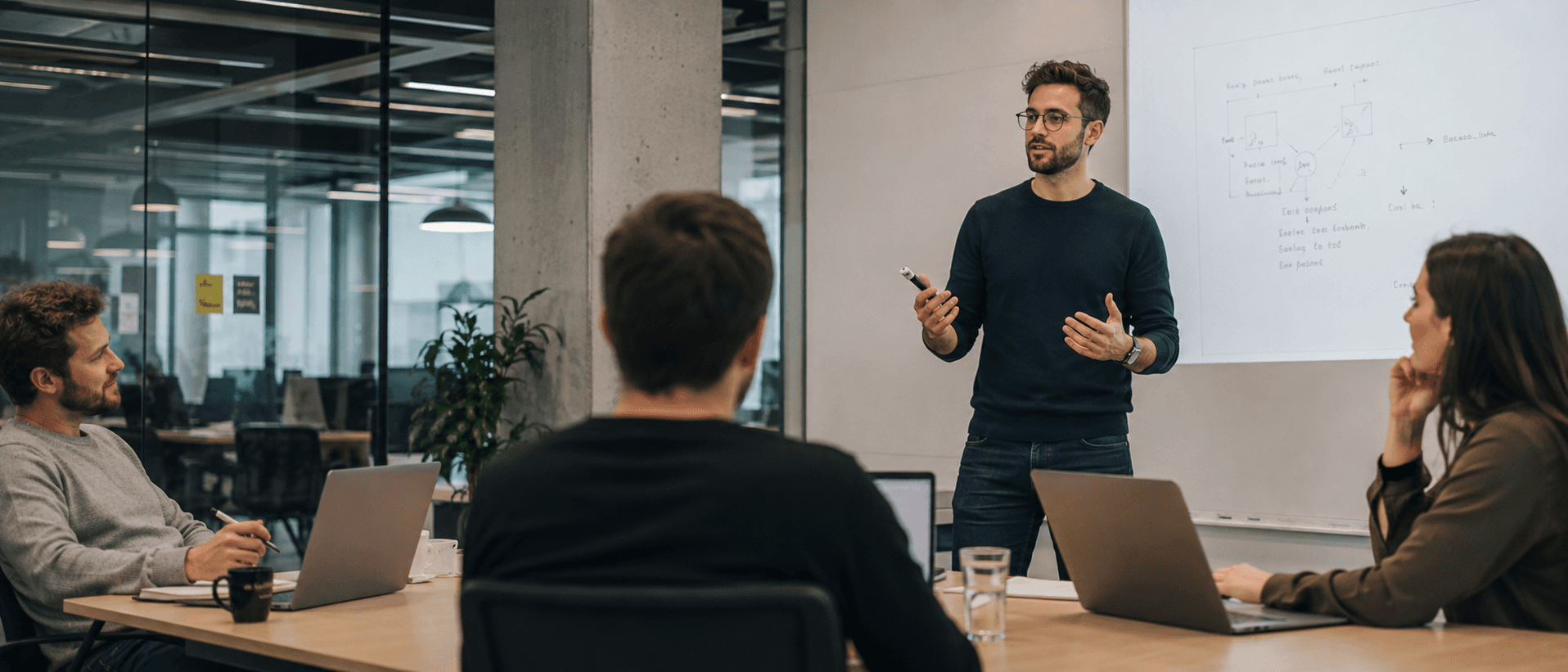 Ingenieur hält Workshop in einem Meeting Raum mit Teilnehmern