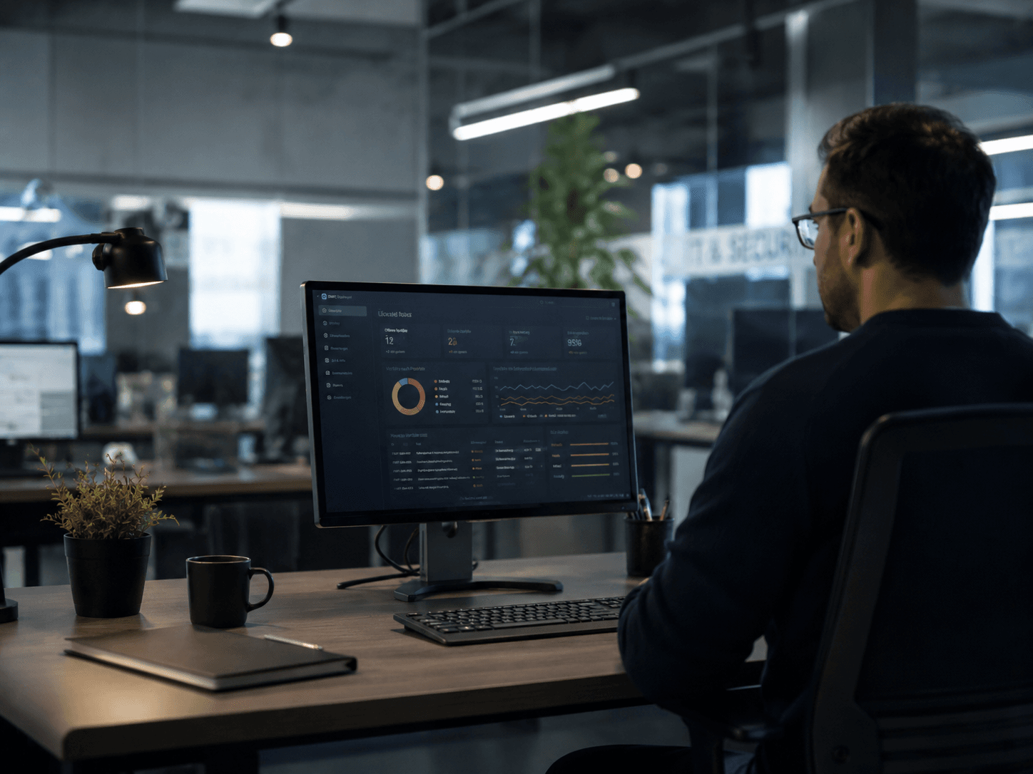 Ingenieur beim Monitoring mit Dashboard